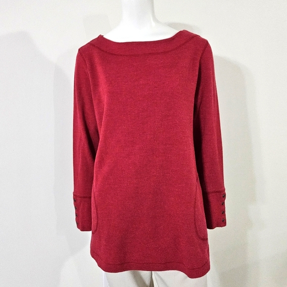 J.Jill Womens Red Waffle Knit Cotton Blend Cozy Long Sleeve Top Heathered Red XL - Picture 2 of 12